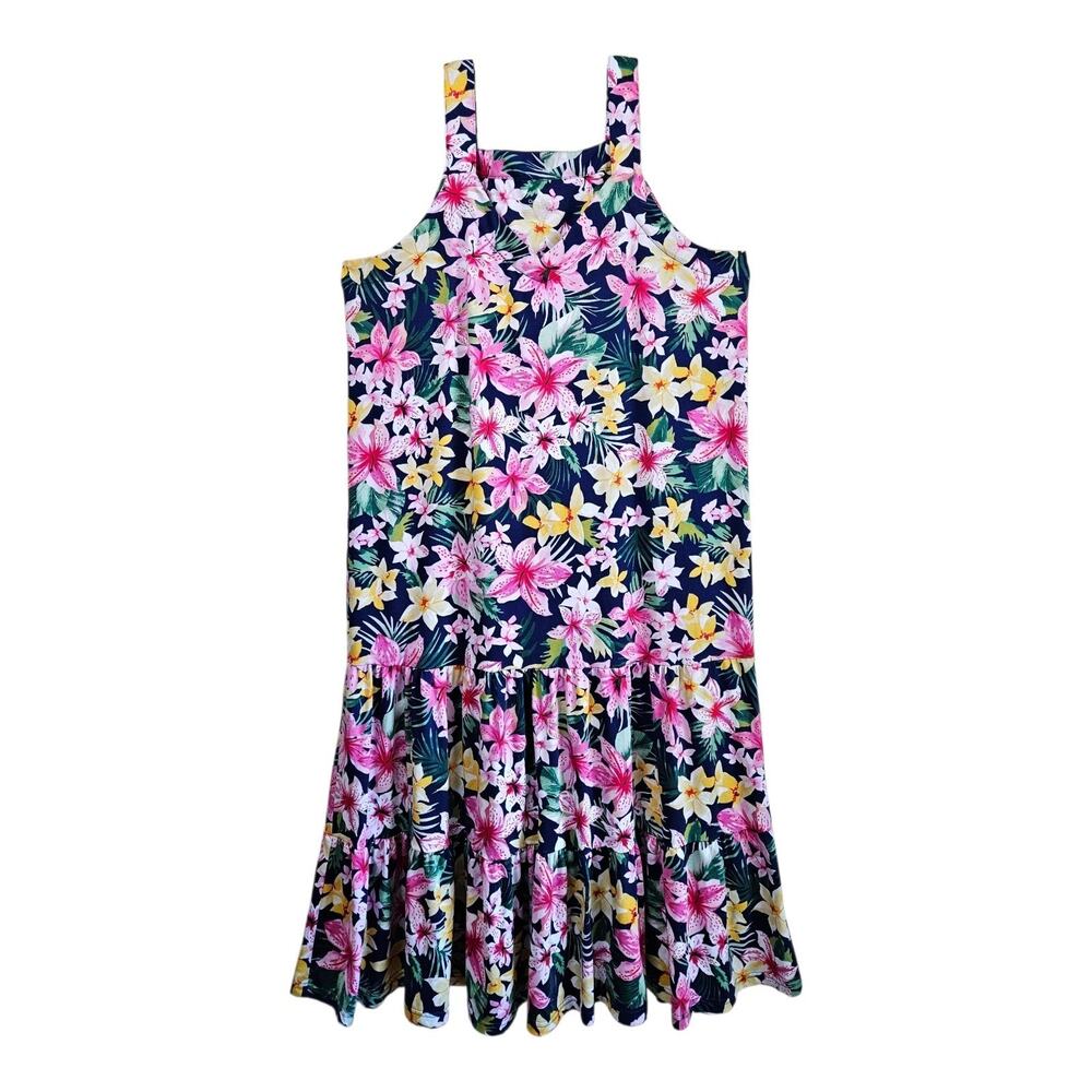 CUDDL DUDS Women's XL Maxi Shift Dress Tropical Multi Floral Sleeveless Resort